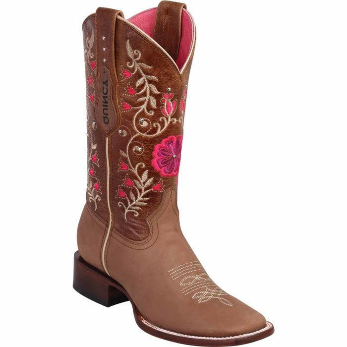 Botas Altas de Cuero con Flores Rodeo Mujer