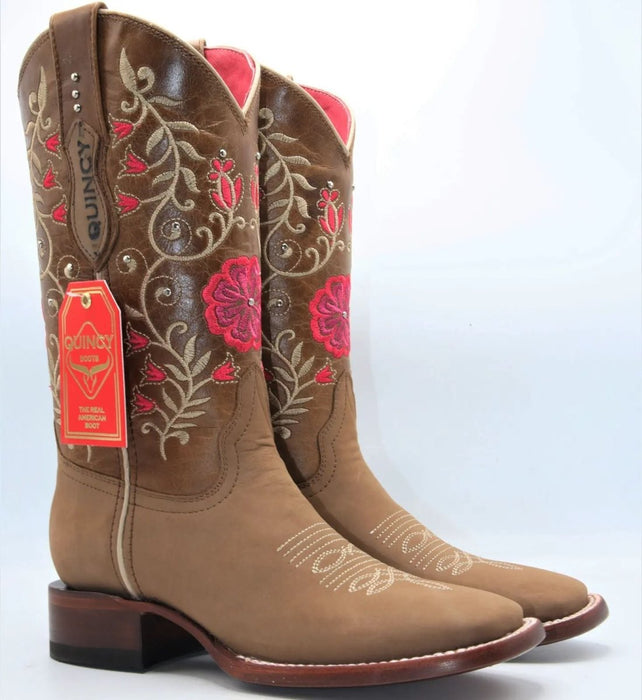 Botas Altas de Cuero con Flores Rodeo Mujer