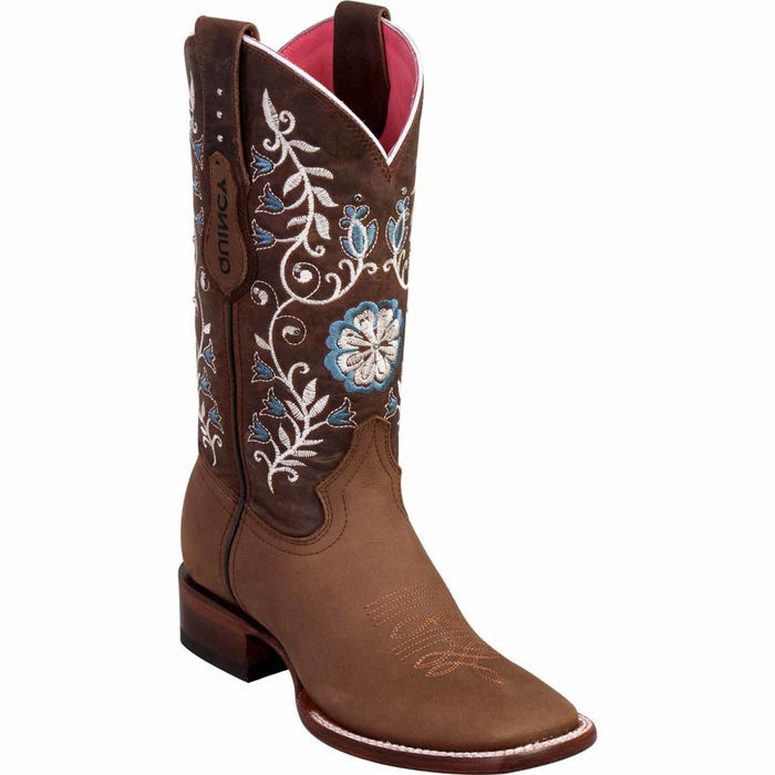 Botas Altas de Cuero con Flores Horma Rodeo Mujer