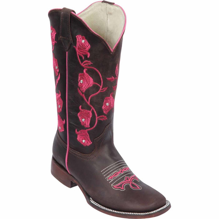 Botas de Cuero con Flores Horma Rodeo Mujer
