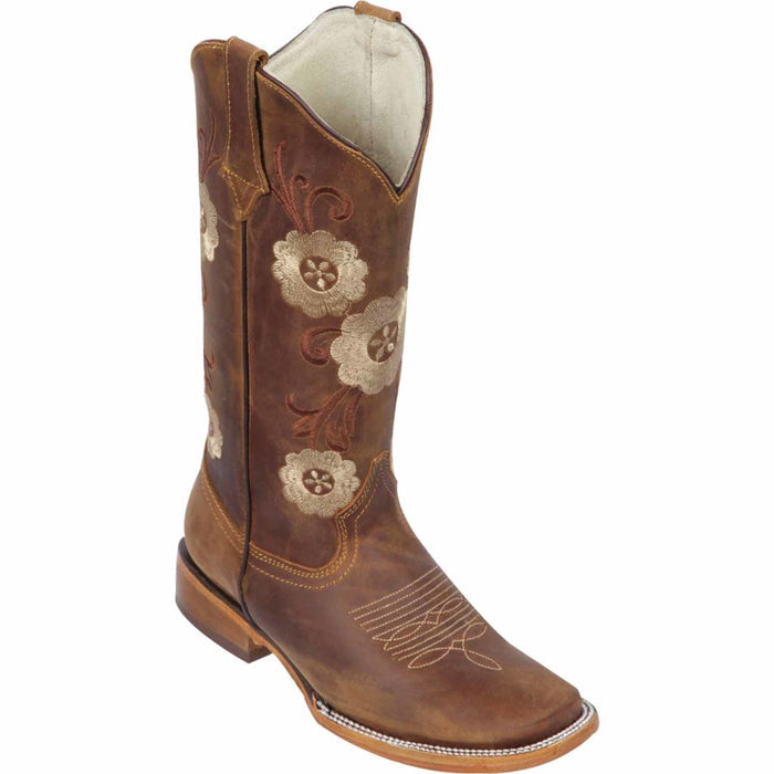 Botas Altas de Cuero con Flores Horma Rodeo Mujer
