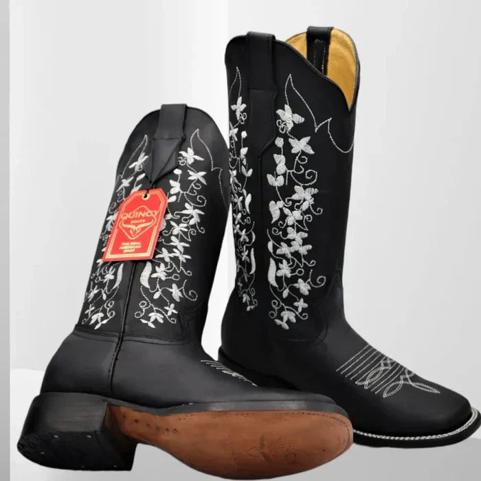 Botas de Cuero con Flores Horma Rodeo Mujer