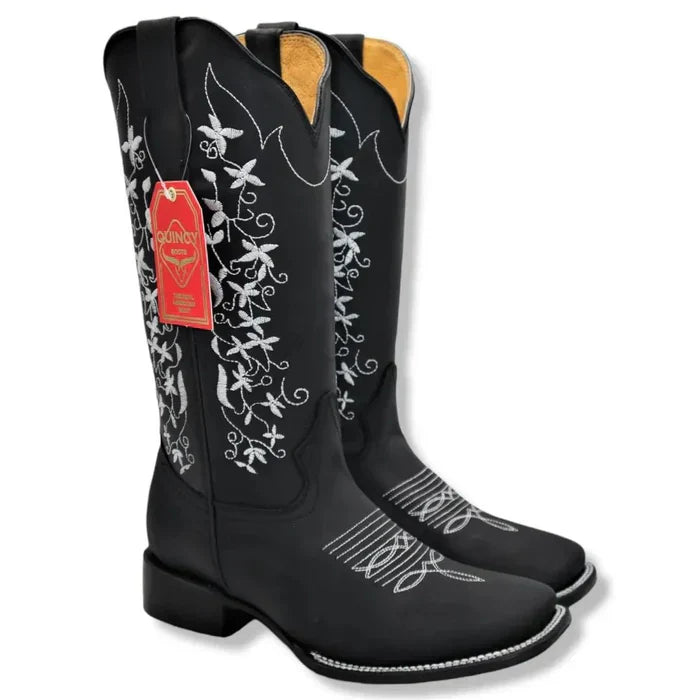 Botas de Cuero con Flores Horma Rodeo Mujer