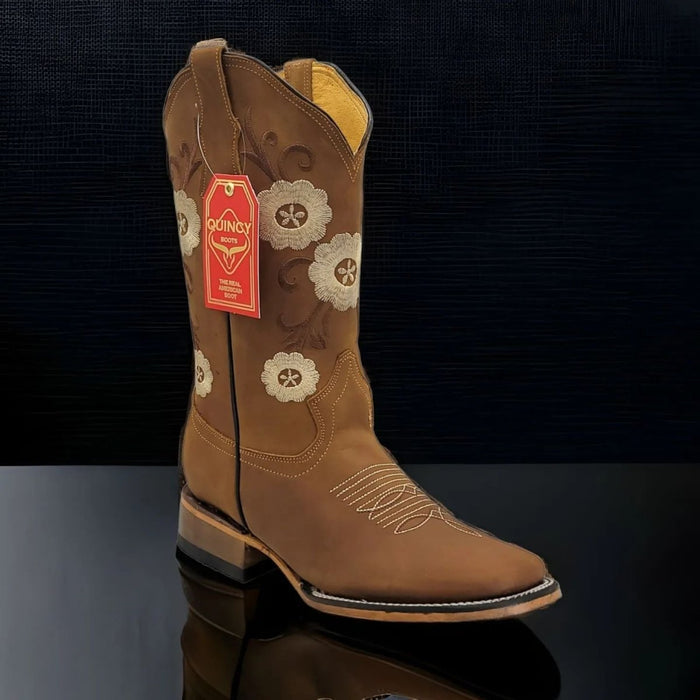 Botas Altas de Cuero con Flores Horma Rodeo Mujer