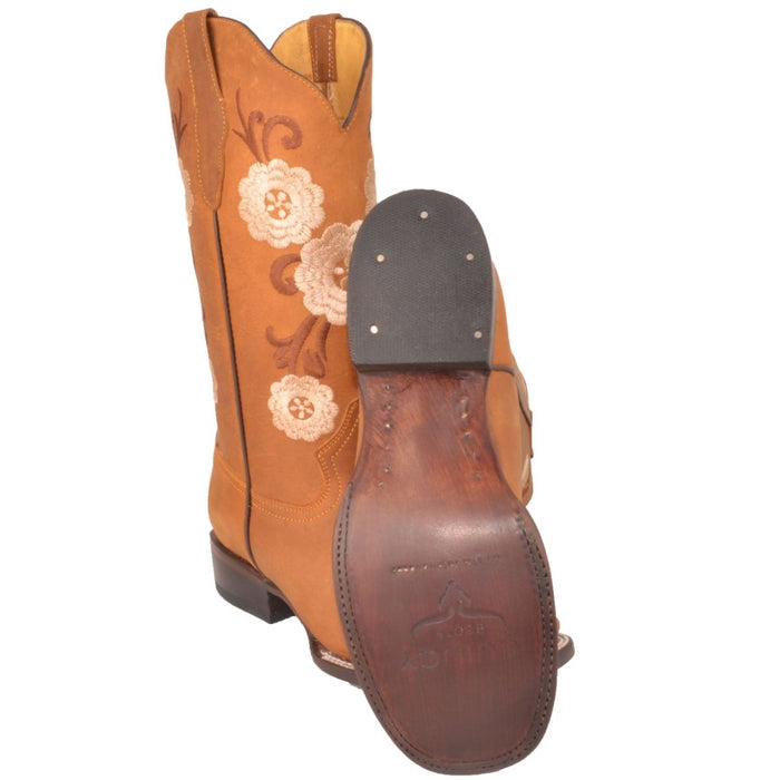 Botas Altas de Cuero con Flores Horma Rodeo Mujer