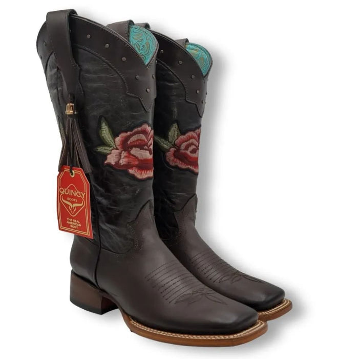 Botas Altas de Cuero con Flores Rodeo Mujer