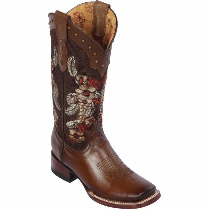 Botas Altas de Cuero con Flores Horma Rodeo Mujer