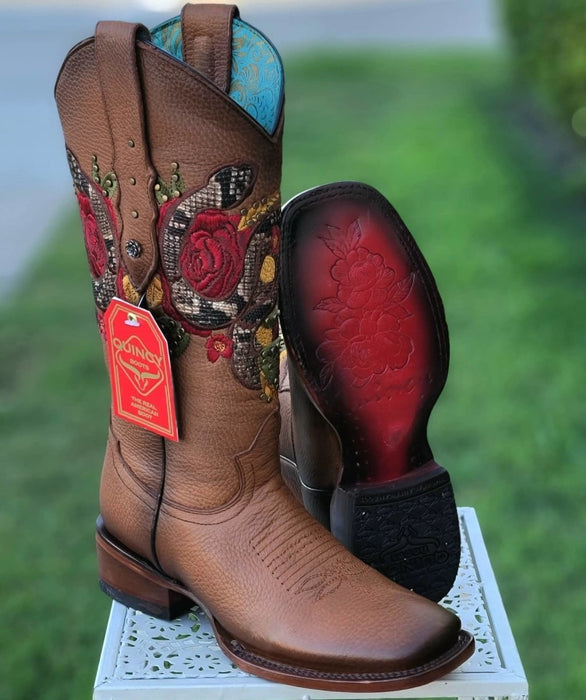 Botas Altas de Cuero con Flores en Horma Rodeo Mujer