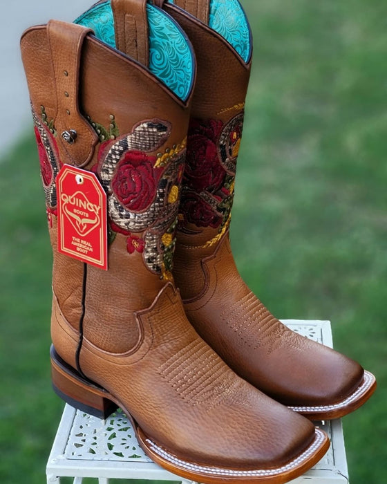 Botas Altas de Cuero con Flores en Horma Rodeo Mujer