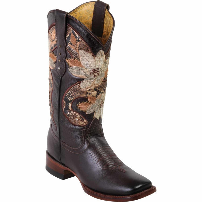 Botas Altas de Cuero con Flores Rodeo Mujer