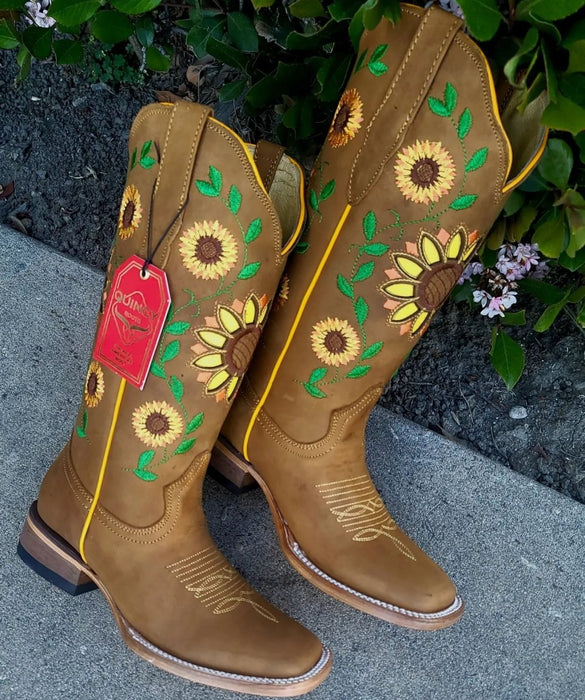 Botas Vaqueras de Cuero con Girasoles Rodeo Mujer