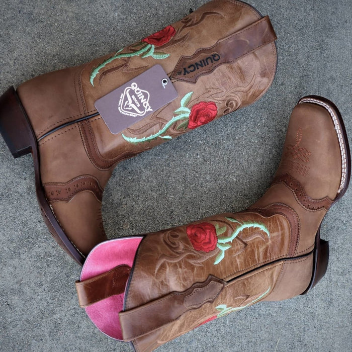 Botas Crazy de Cuero con Rosas Horma Rodeo Mujer