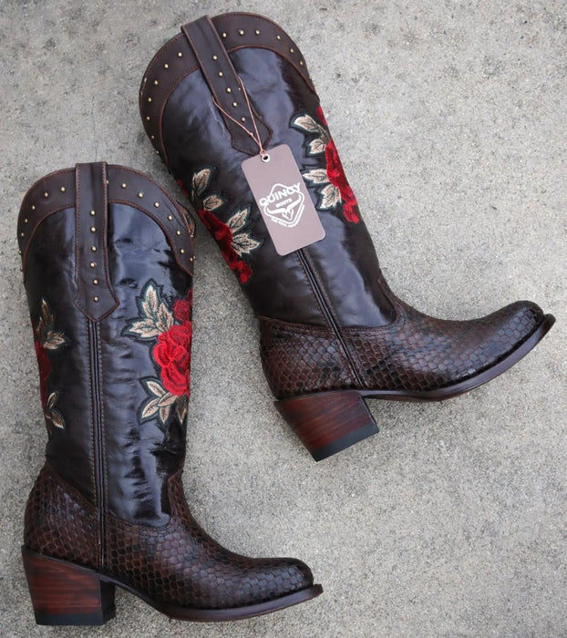 Botas de Piton Grabado para Mujer Punta Oval