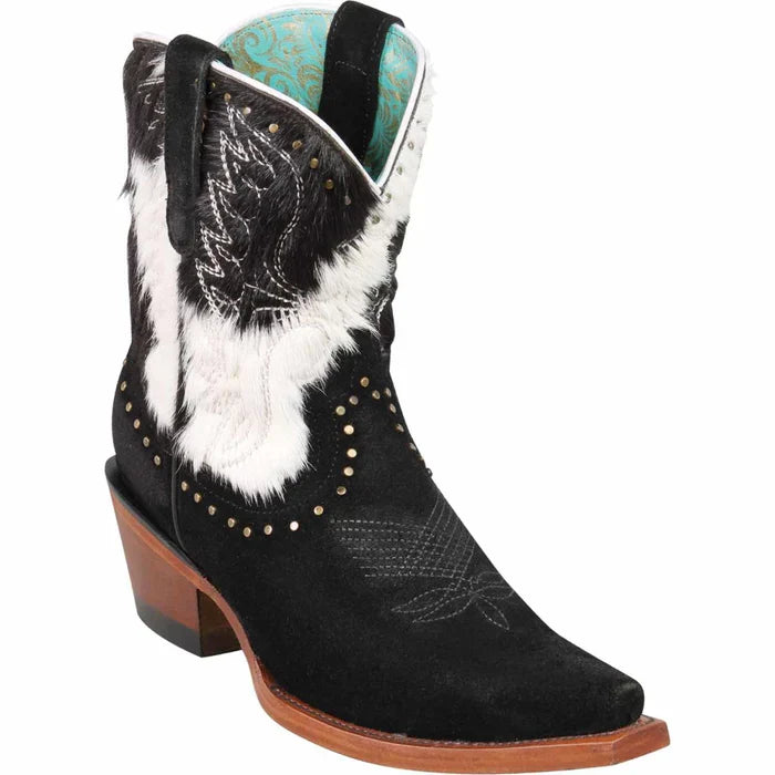 Botas Cortas de Cuero Nobuck Mujer Punta Recortada