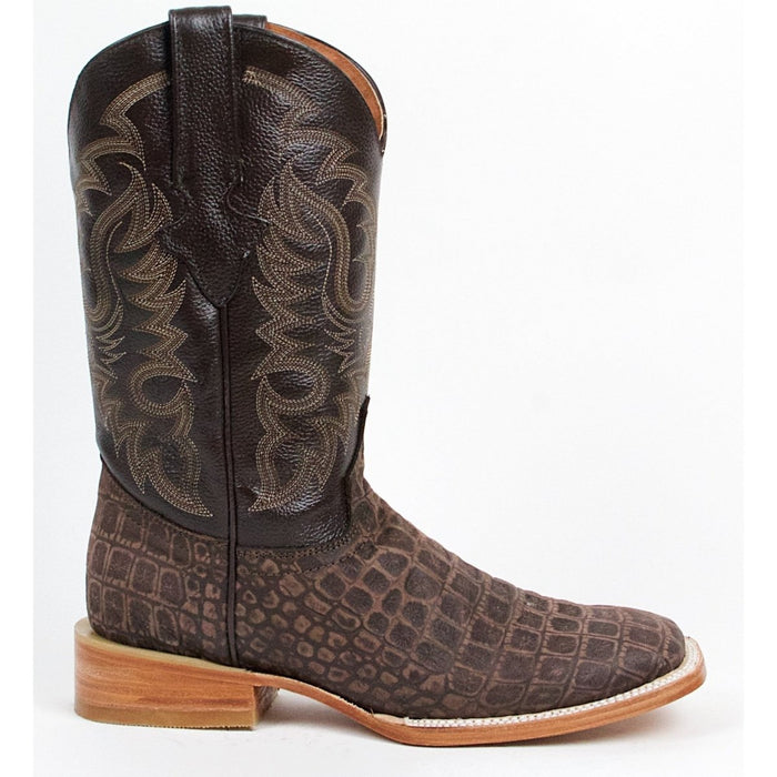 Botas de Cocodrilo Grabado Rodeo Cuadrada Café