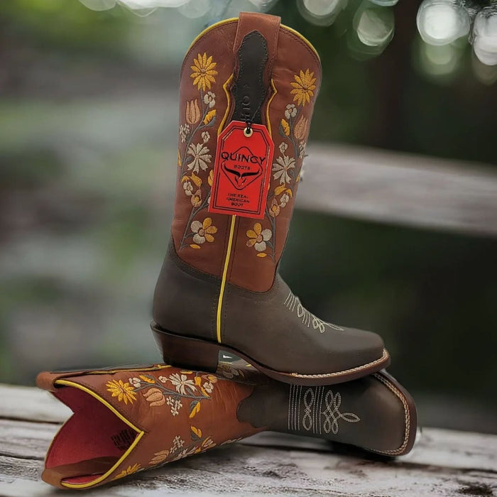 Botas de Cuero con Flores para Mujer Rodeo