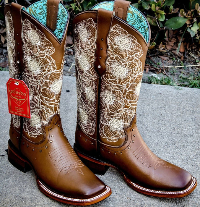 Botas de Cuero con Flores para Mujer Rodeo