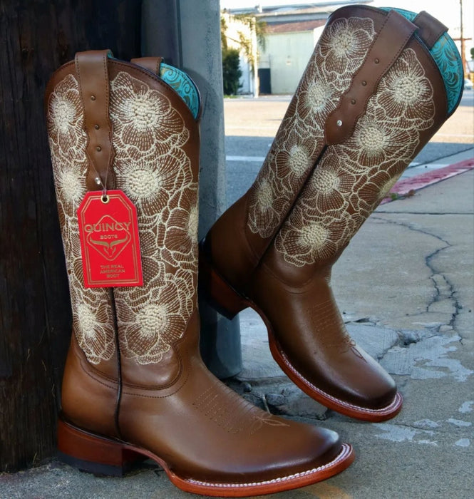 Botas de Cuero con Flores para Mujer Rodeo