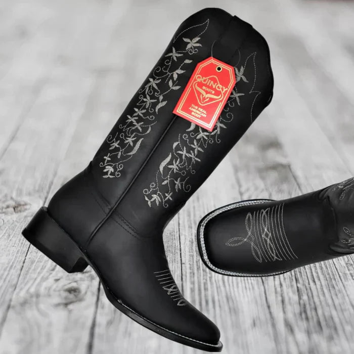 Botas de Cuero con Flores Horma Rodeo Mujer