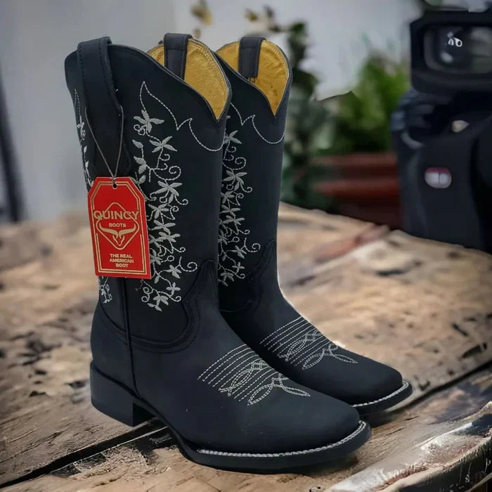 Botas de Cuero con Flores Horma Rodeo Mujer