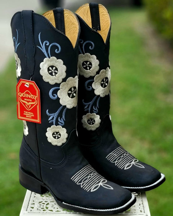 Botas de Cuero con Flores en Horma Rodeo