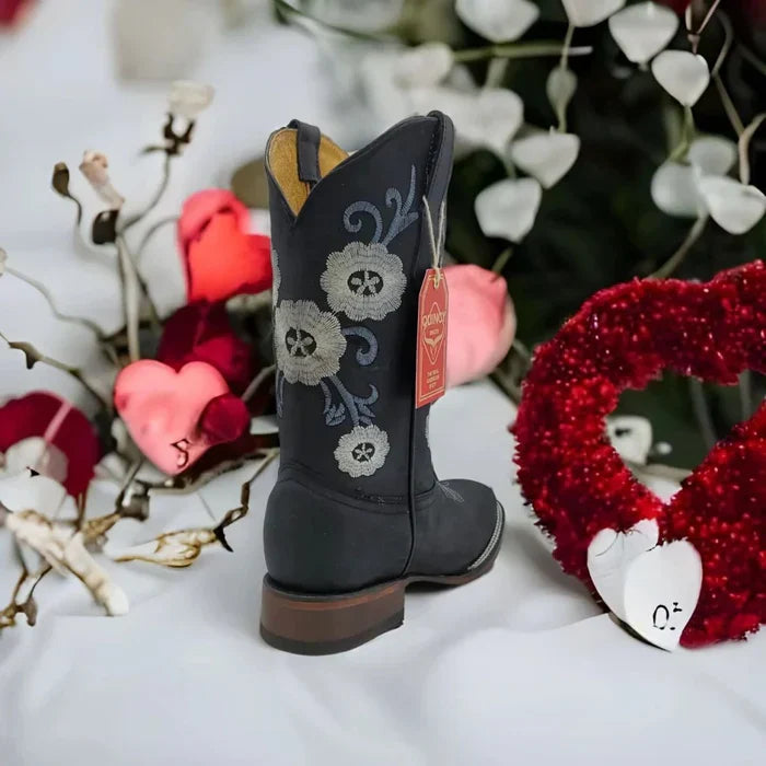 Botas de Cuero con Flores Horma Rodeo Mujer