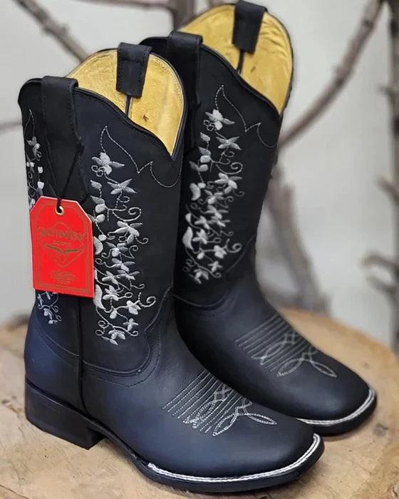 Botas de Cuero con Flores Mujer Horma Rodeo