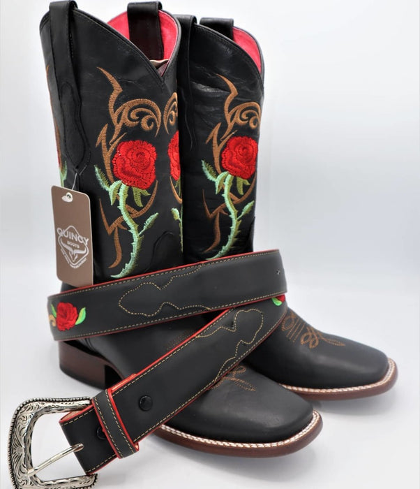 Botas de Cuero con Flores Horma Rodeo Mujer