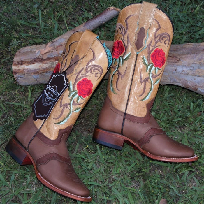 Botas de Cuero con Flores Rodeo para Mujer