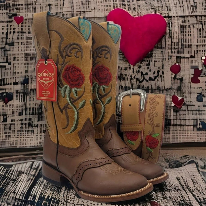 Botas de Cuero con Flores Rodeo para Mujer