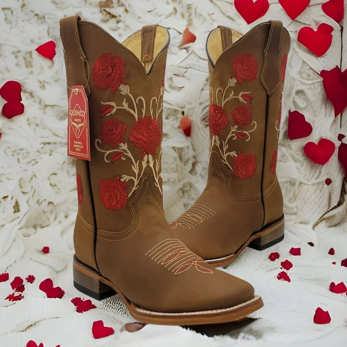 Botas de Cuero con Flores para Mujer Rodeo