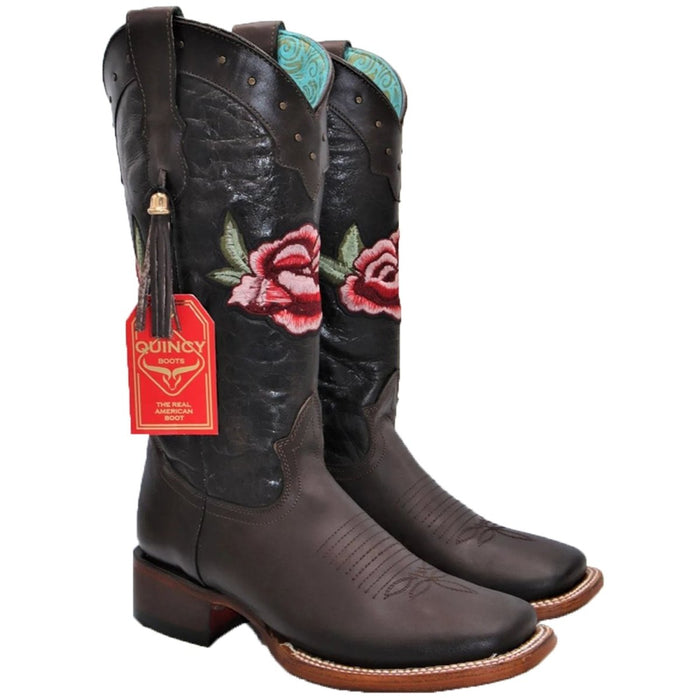 Botas de Cuero con Rosas Mujer Rodeo Chocolate