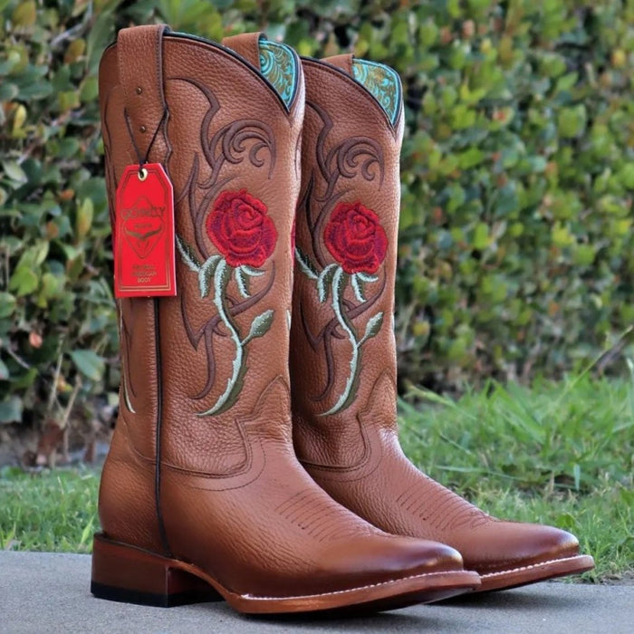 Botas de Cuero con Rosas en Horma Rodeo Mujer
