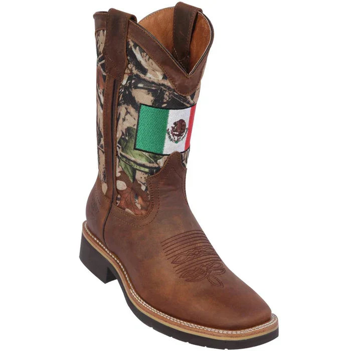 Botas de Cuero Horma Cuadrada Ancha Bandera México