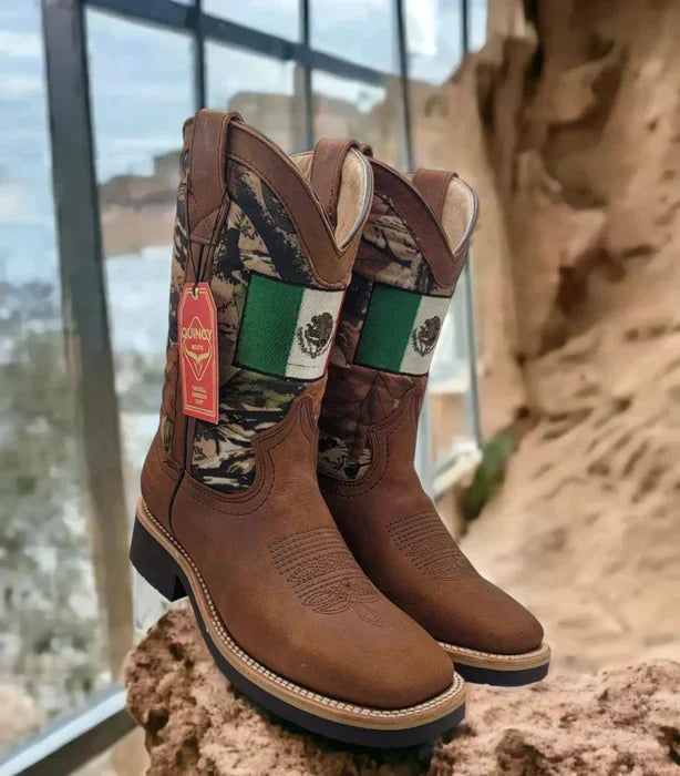 Botas de Cuero Horma Cuadrada Ancha Bandera México