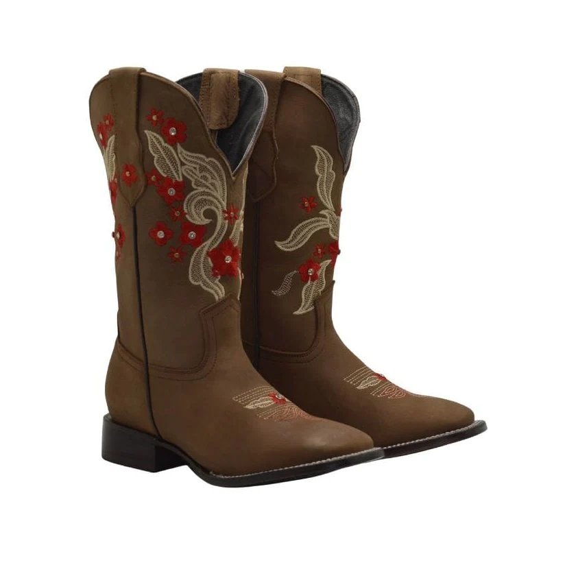 Botas de Cuero Rodeo Mujer Oryx con Rosas Rojas