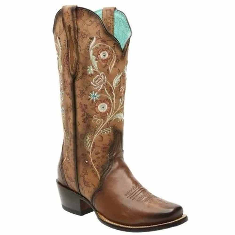 Botas Rodeo de Cuero con Flores Swarovski Mujer