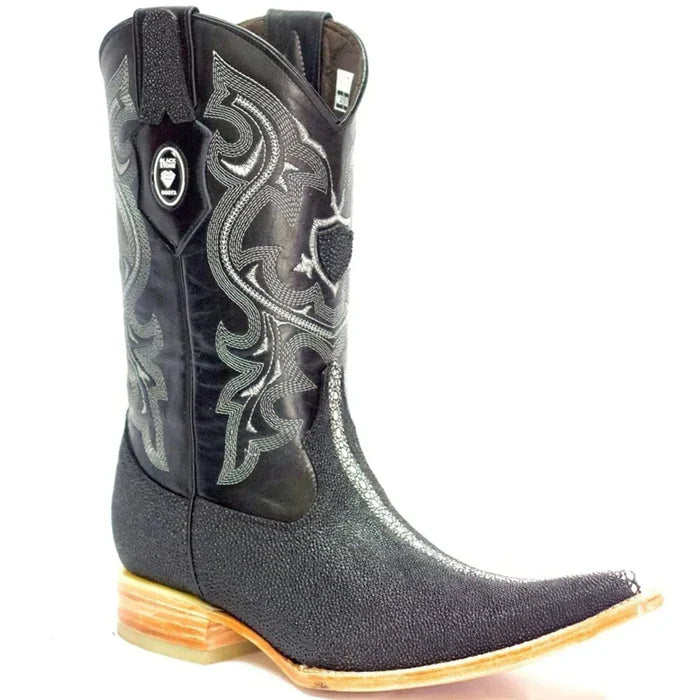 Botas de Mantarraya Perla Completa Grabada 3X Aladino Color Negro DIE