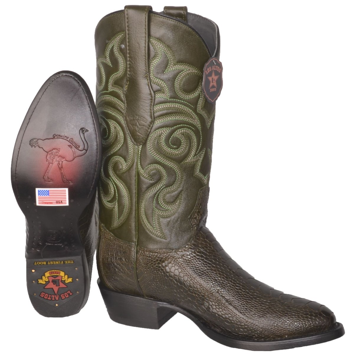 Botas de Pata de Avestruz Punta Oval Verde Olivo