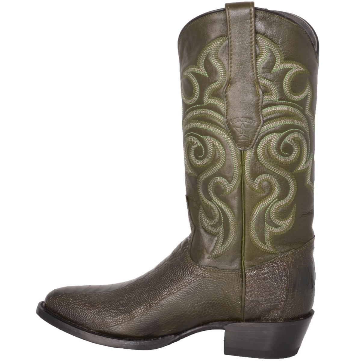 Botas de Pata de Avestruz Punta Oval Verde Olivo