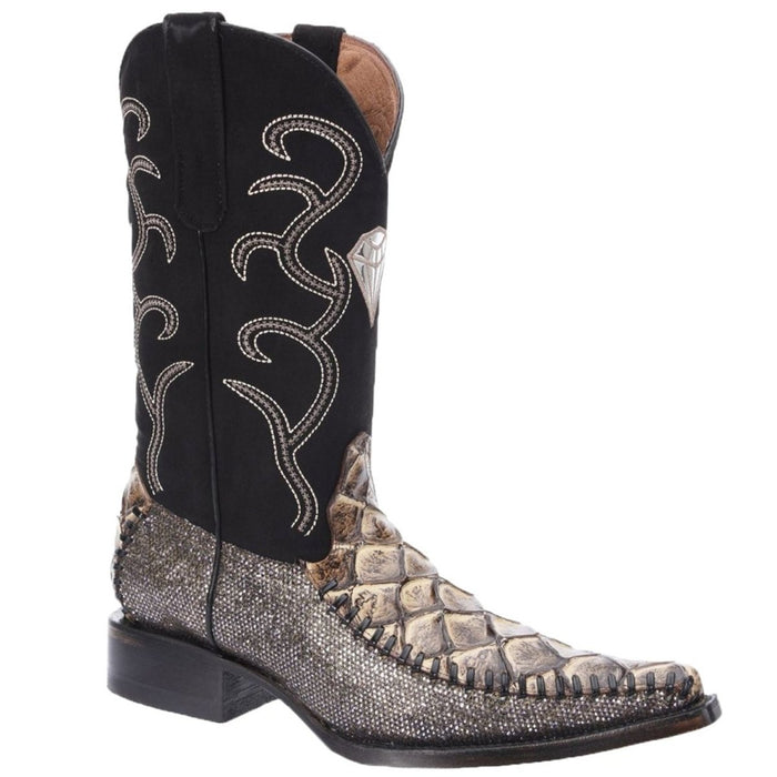 Botas de Pescado Pirarucu Grabado en Horma 3X Aladino Color Negro