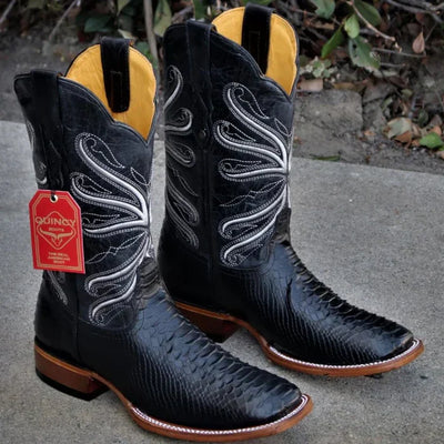 Botas de Pitón Grabado Rodeo Cuadrada Negro