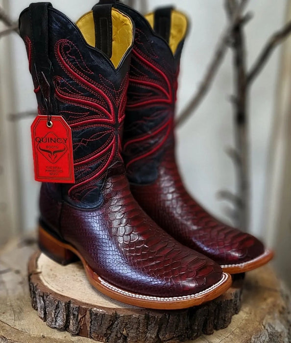 Botas de Piton Grabado Horma Rodeo Cuadrada Quincy Boots