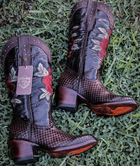 Botas de Piton Grabado para Mujer Punta Oval