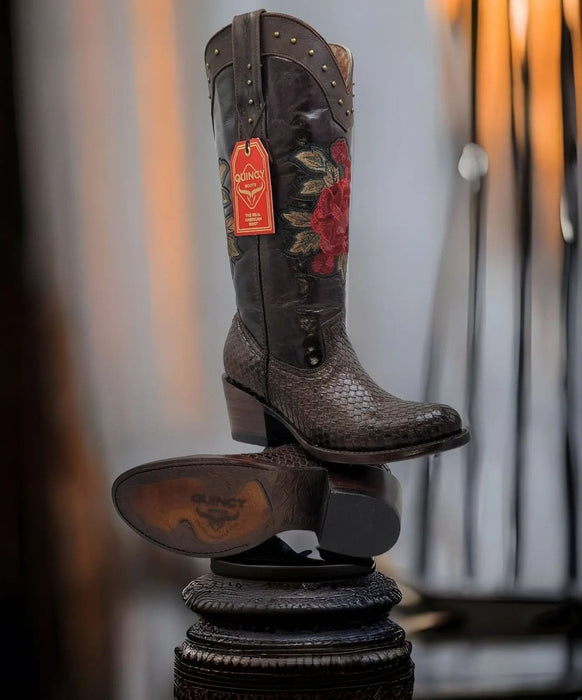 Botas de Piton Grabado para Mujer Punta Oval