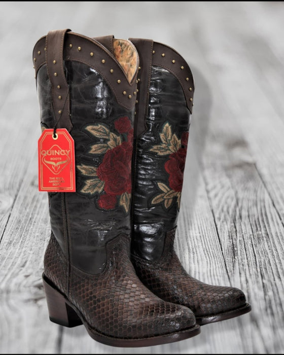 Botas de Piton Grabado para Mujer Punta Oval