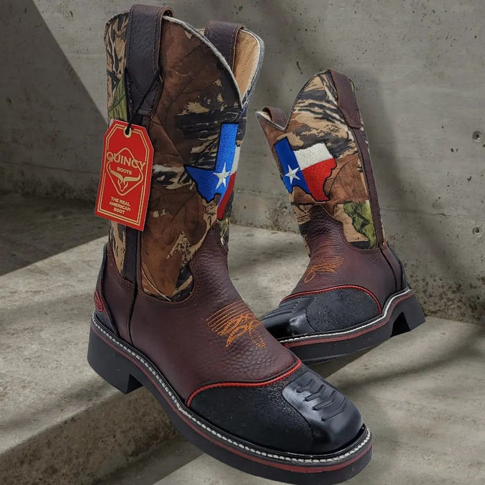 Botas de Trabajo con Bandera de Texas y Casco de Acero