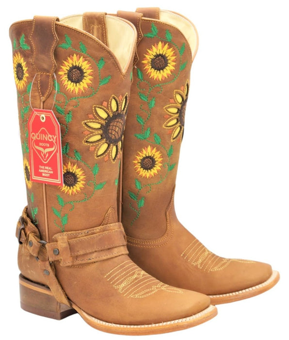 Botas Vaqueras de Cuero con Girasoles Rodeo Mujer