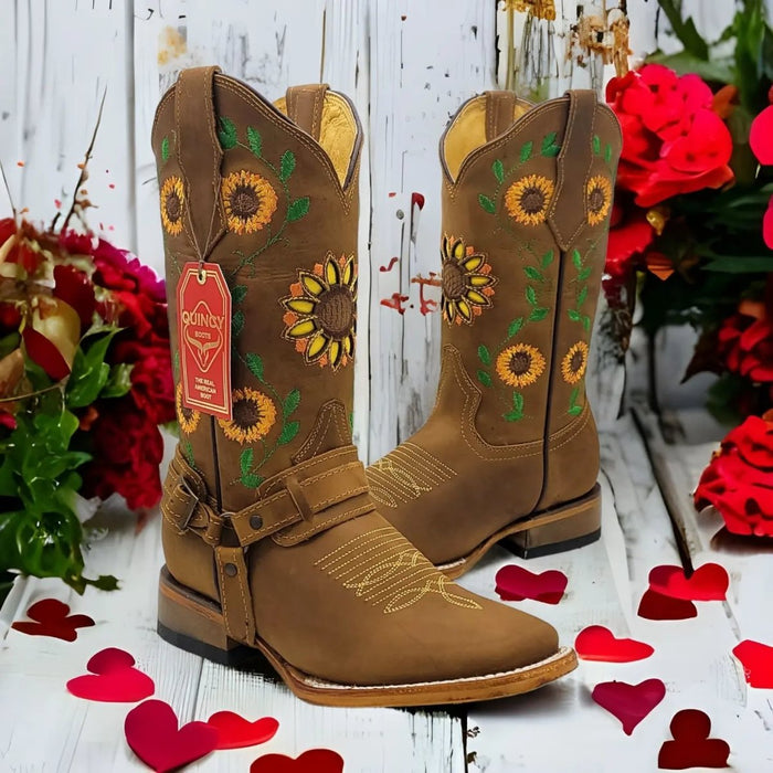 Botas Vaqueras de Cuero con Girasoles Rodeo Mujer