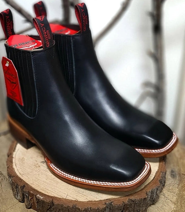 Botines Charros Quincy Punta Cuadrada Negro